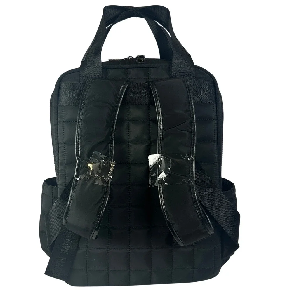 Steve‎ Madden Backpack Womens OS Black New Quilted Nylon Multi-Pocket Charm Bag